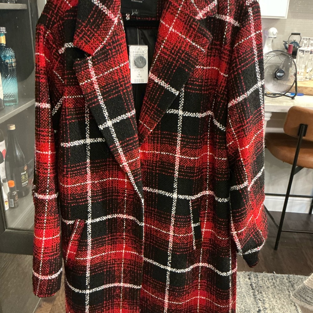 Torrid Red and Black Plaid Pea Coat